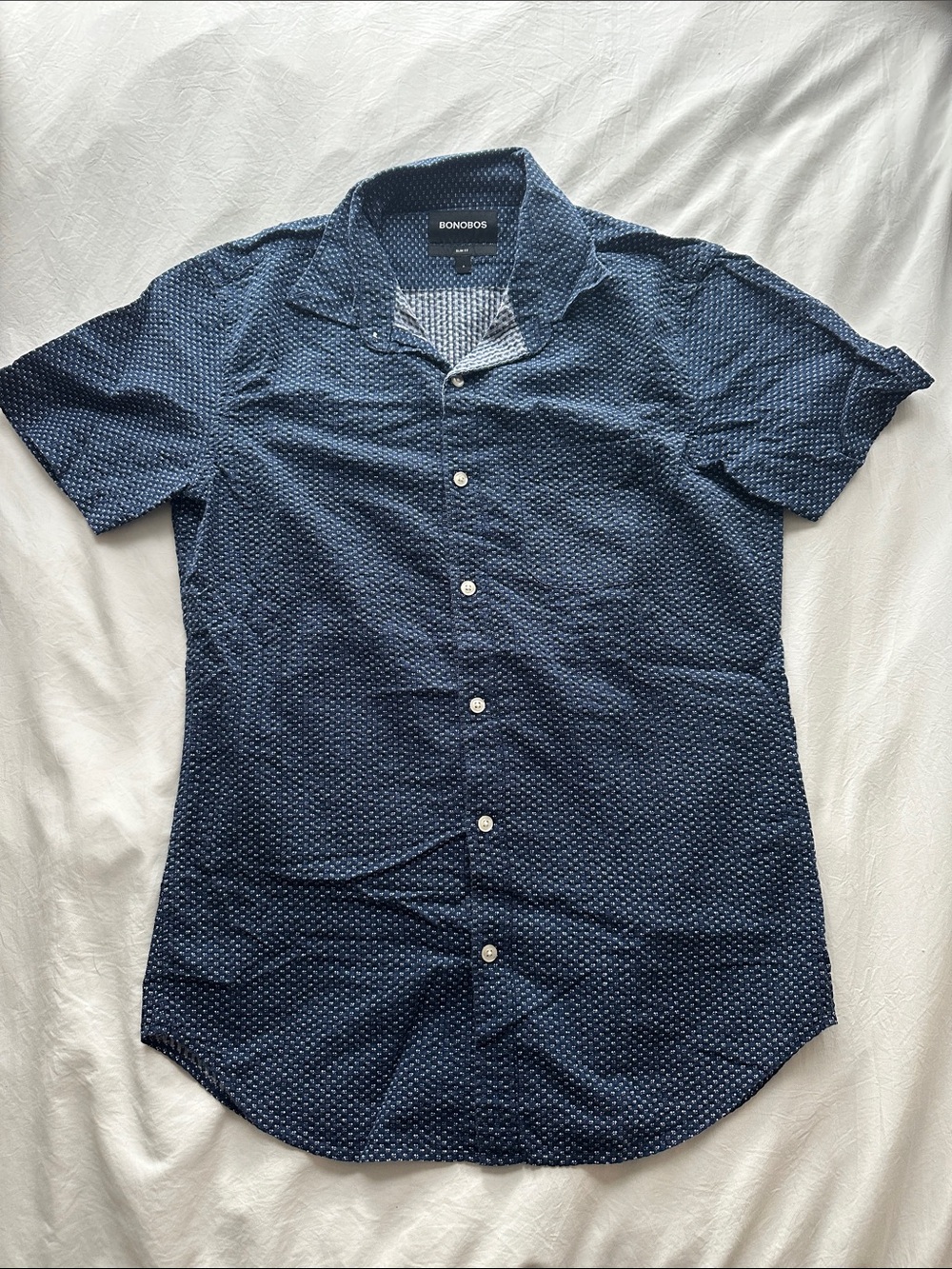 Bonobos Navy Short Sleeve Button-Down with Micro Dot Pattern